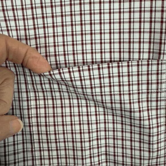 Lands' End Men's Button Front Shirt Burgundy Red White Traditional Fit 17-36T - Picture 2 of 10